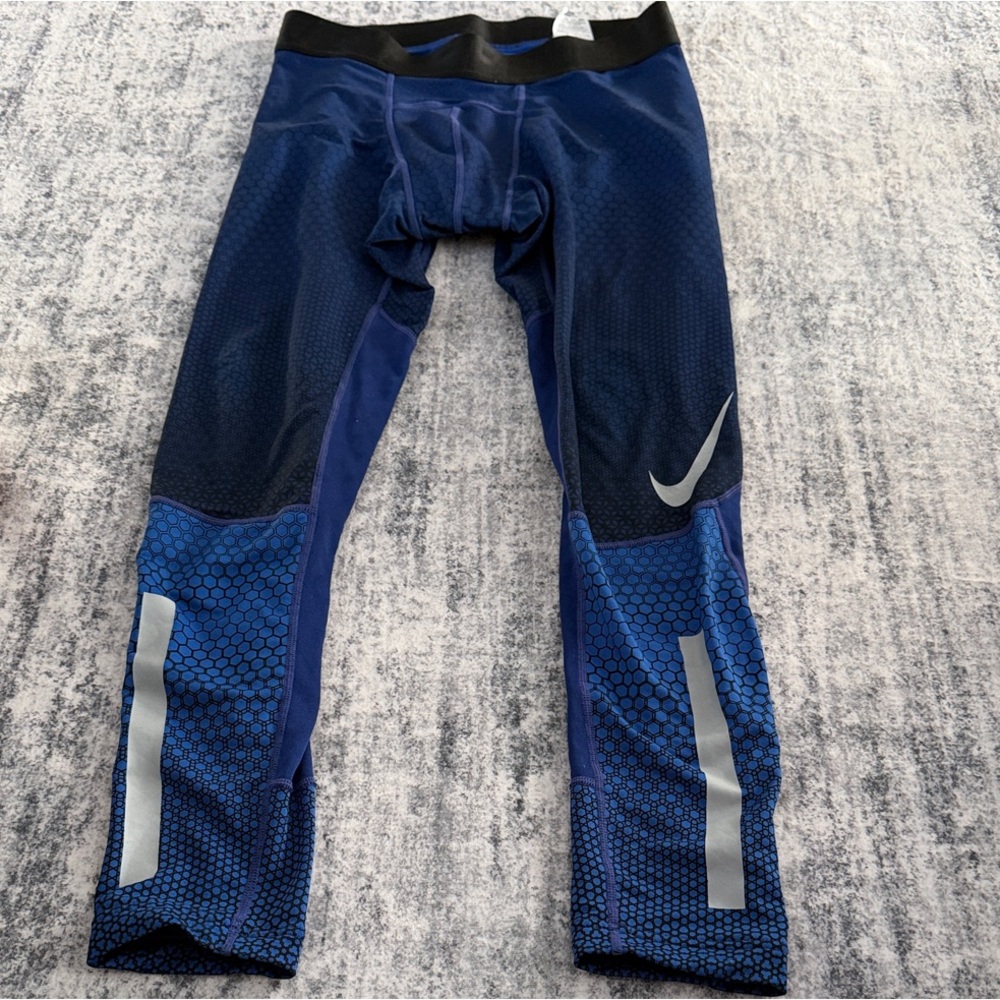 Men Nike Navy and Black Performance Leggings- size large